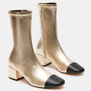 STEVE MADDEN Elisha Gold Black Two Tone Multi Booties Calf Boots - NEW - 6